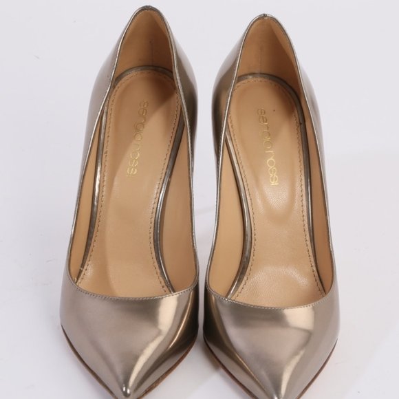 SERGIO ROSSI Metallic Leather Pointed Toe Heels - Picture 11 of 13
